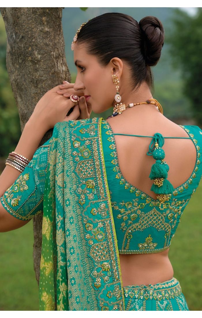 Aqua Gold Banarasi Lehenga – Traditional Bridal & Festive Wear