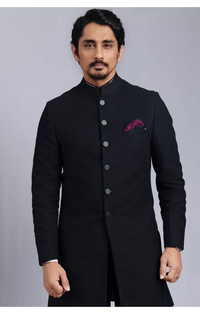 Luxury Black Silk Sherwani for Men – Perfect for Wedding and Festive Occasions