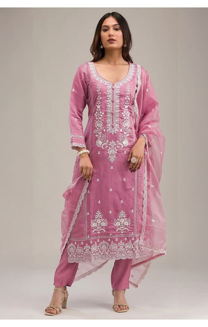 Blush Pink Cotton Chikankari Embroidered Salwar Suit with Dupatta for Weddings and Festivals