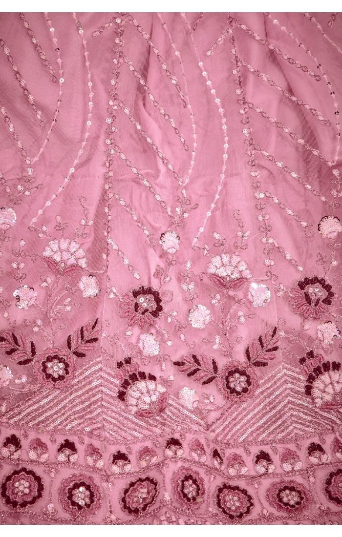 Blush Pink Net Embroidered Lehenga Choli with Sequin & Floral Zari Work for Weddings & Festivals