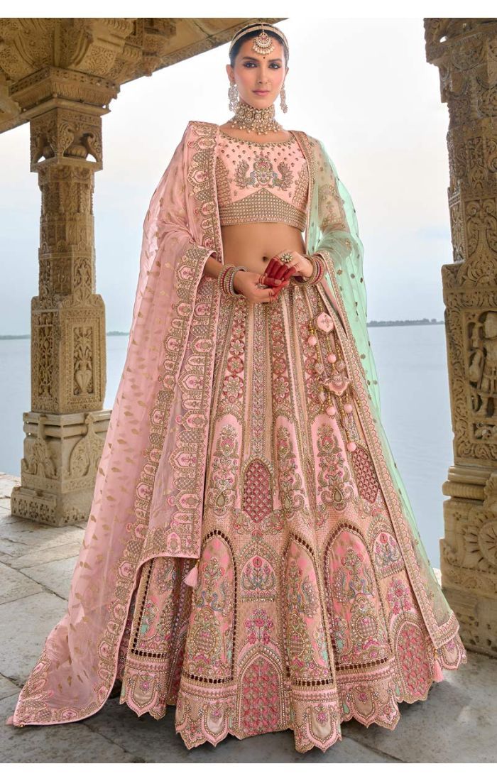 Pink Bridal Lehenga with Thread Embroidery and Zardosi Work, LEHV3859