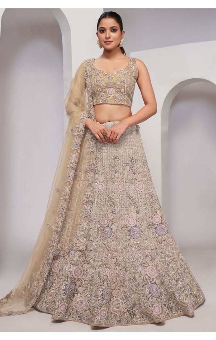 Golden Embroidered Lehenga Choli for Weddings and Celebrations in UK and Canada 