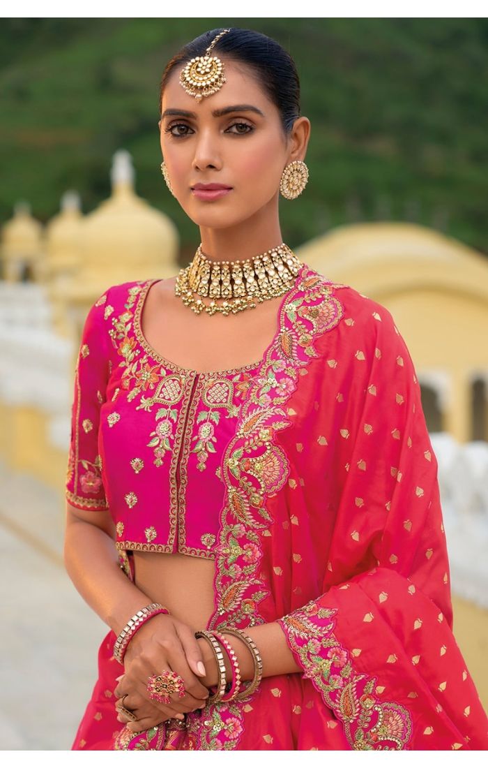 Hot Pink Bridal Banarasi Lehenga with Heavy Zari Embroidery – Wedding & Festive Wear for Brides & Wedding Guests