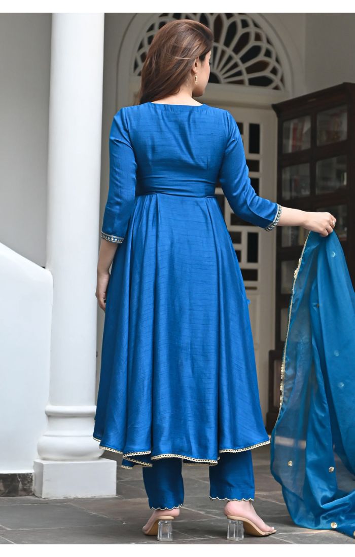 Designer Blue Anarkali Suit with Embroidery and Stonework for Eid and Weddings