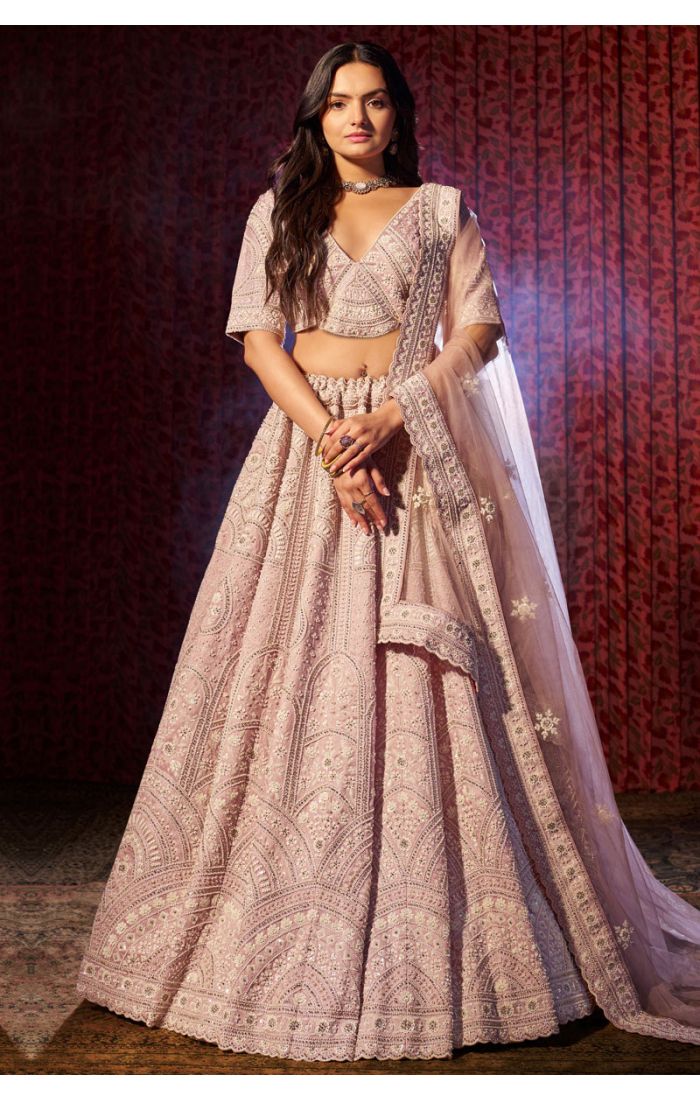 Lilac Embroidered Designer Lehenga Choli for Wedding and Eid in UK 