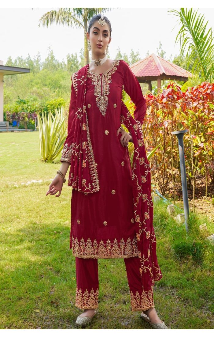 Majestic Maroon Embroidered Salwar Kameez for Wedding & Festive Wear – Indian & Pakistani Traditional Outfit