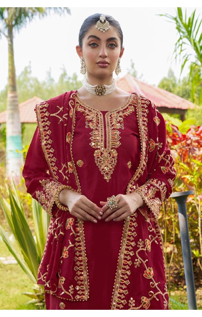 Majestic Maroon Embroidered Salwar Kameez for Wedding & Festive Wear – Indian & Pakistani Traditional Outfit