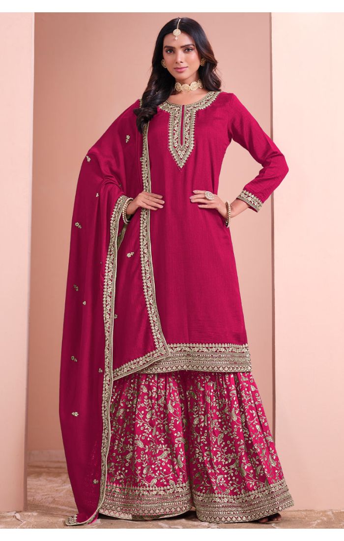 Maroon Georgette Palazzo Suit with Embroidery – Perfect for Weddings & Festivals