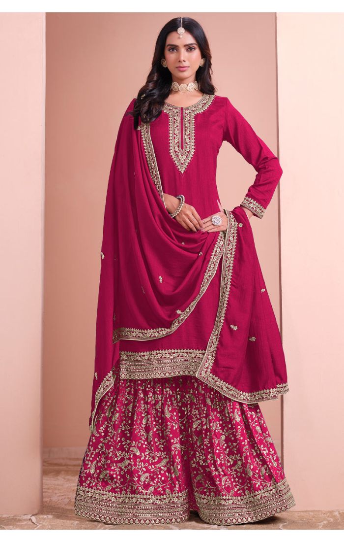 Maroon Georgette Palazzo Suit with Embroidery – Perfect for Weddings & Festivals