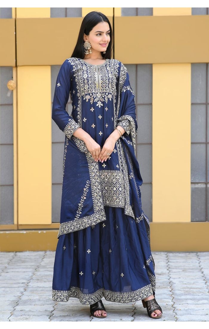  Midnight Blue Embroidered Salwar Kameez with Dupatta – Wedding & Festive Wear