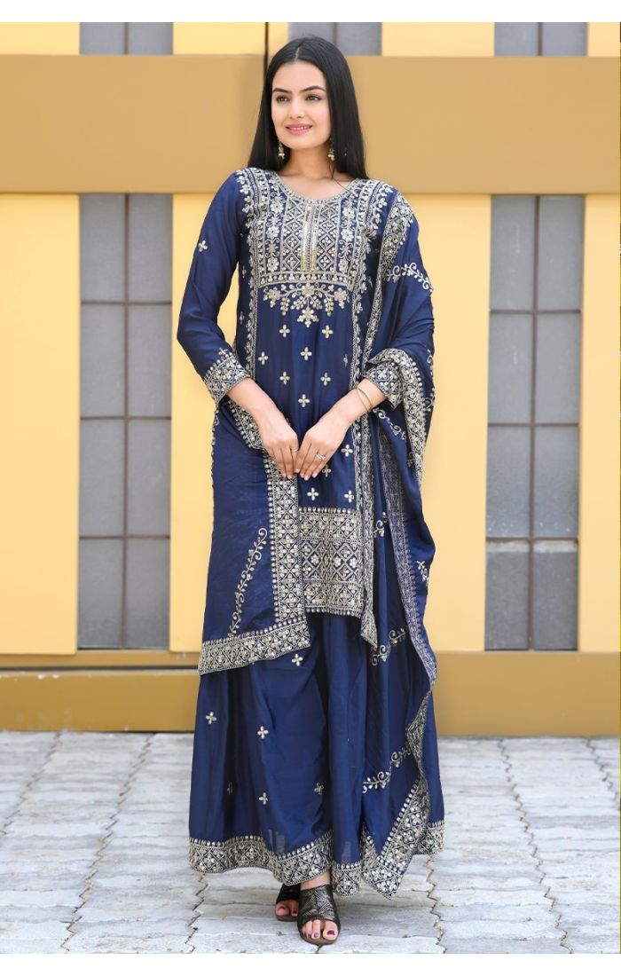  Midnight Blue Embroidered Salwar Kameez with Dupatta – Wedding & Festive Wear