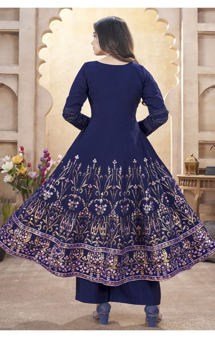 Midnight Royal Navy Blue Embroidered Palazzo Suit with Tassel Dupatta – Festive & Wedding Wear