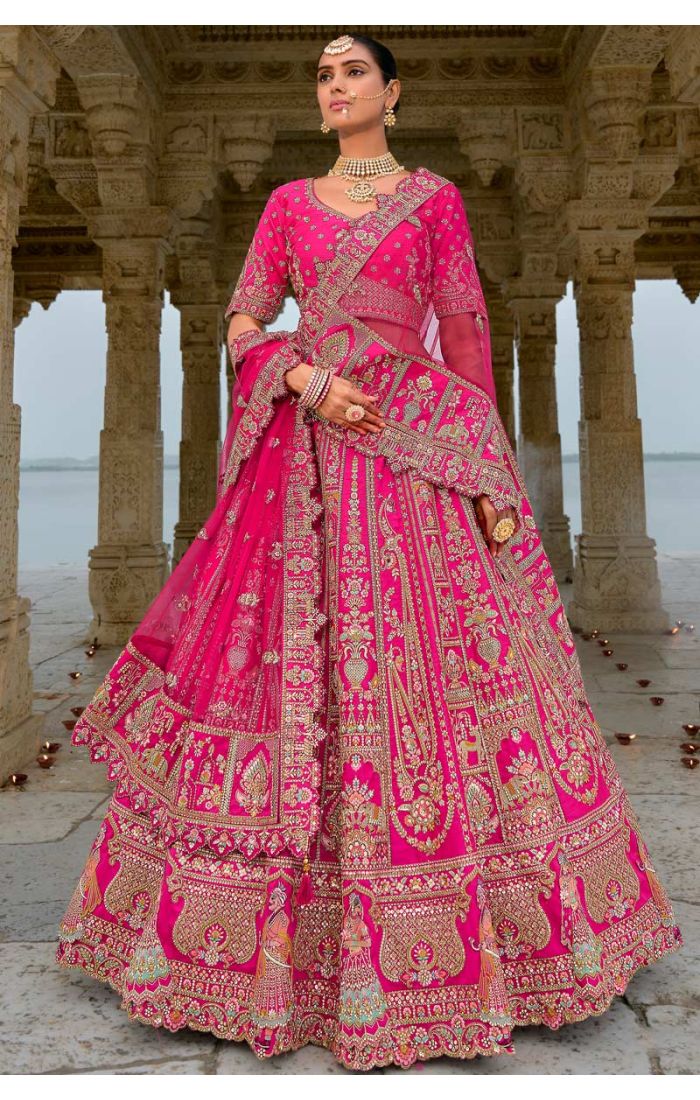 Pink Bridal Lehenga with intricate Zardosi embroidery work, perfect for weddings, featuring detailed craftsmanship and elegant design (LEHV3869)