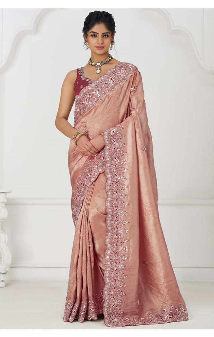 Pink Dola Viscose Silk Saree with Sequins and Beads Embroidery
