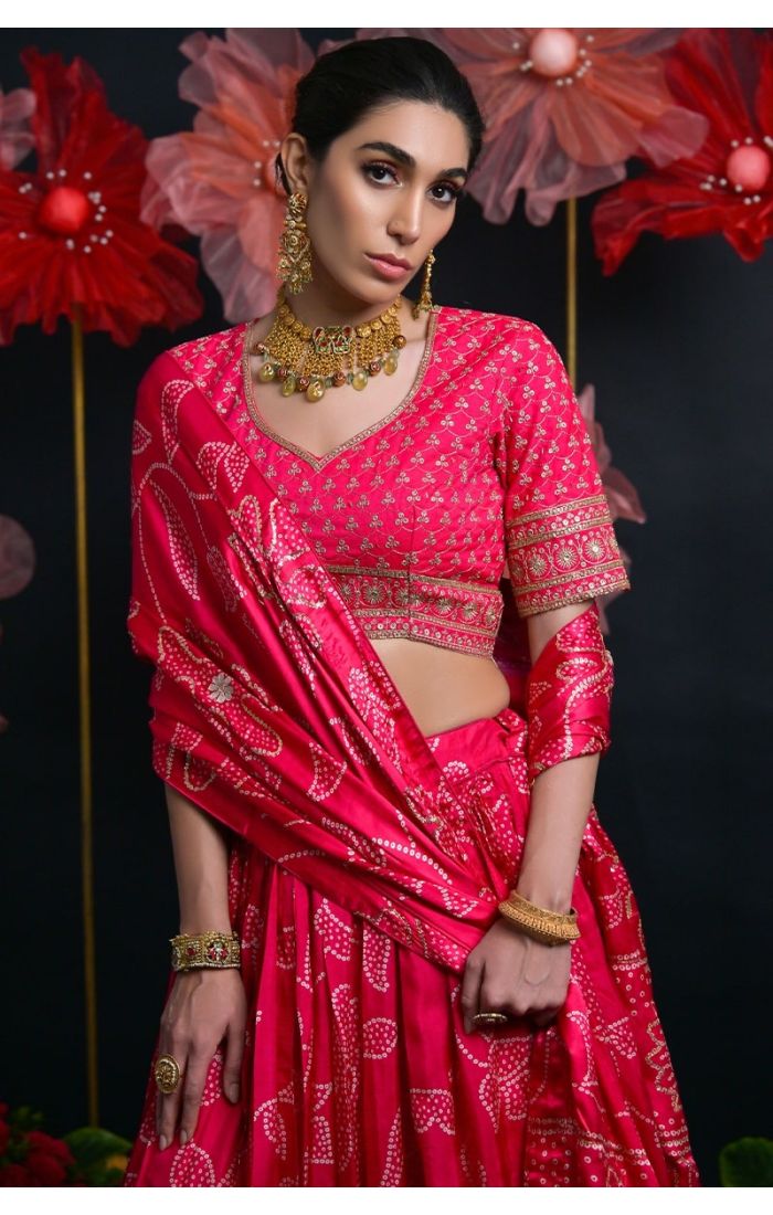 Buy Russian Silk Pink Embroidered Lehenga Choli with Dupatta online - Appelle Fashion | LEHV4030