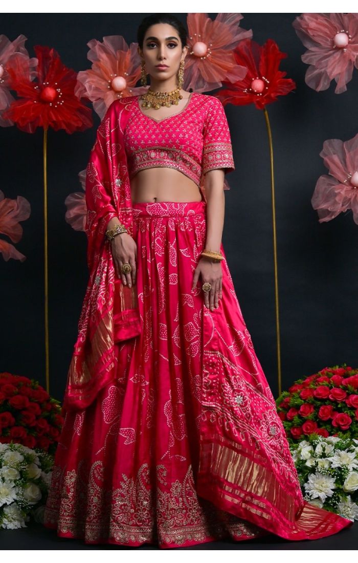 Buy Russian Silk Pink Embroidered Lehenga Choli with Dupatta online - Appelle Fashion | LEHV4030