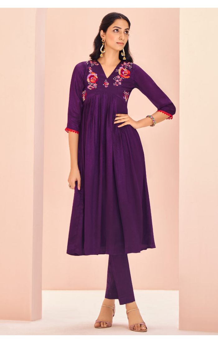 Purple Embroidered Organza Kurti Set for EID and Roza