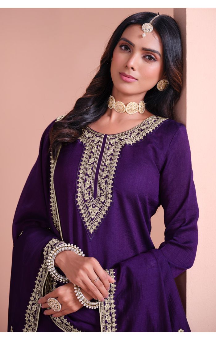 Royal Purple Eid Salwar Kameez with Sharara and Dupatta for Women – Festive & Wedding Wear