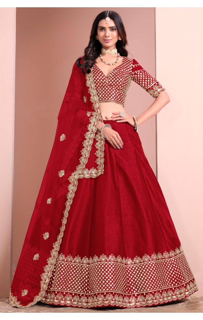 Red premium silk lehenga choli with golden embroidery
