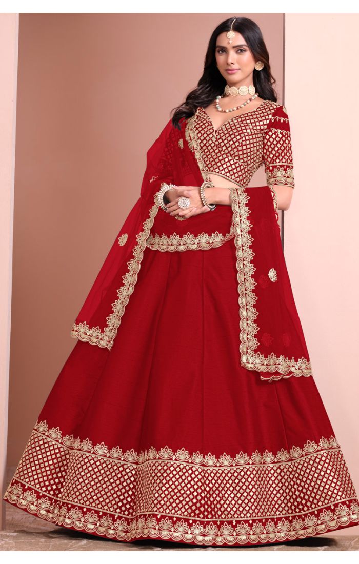 Red premium silk lehenga choli with golden embroidery