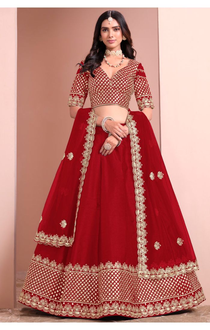 Red premium silk lehenga choli with golden embroidery