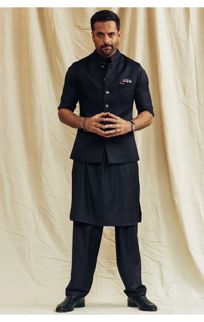 Black Indo-Western Sherwani for Men – Premium Silk Blend, Designer Wedding & Festive Wear