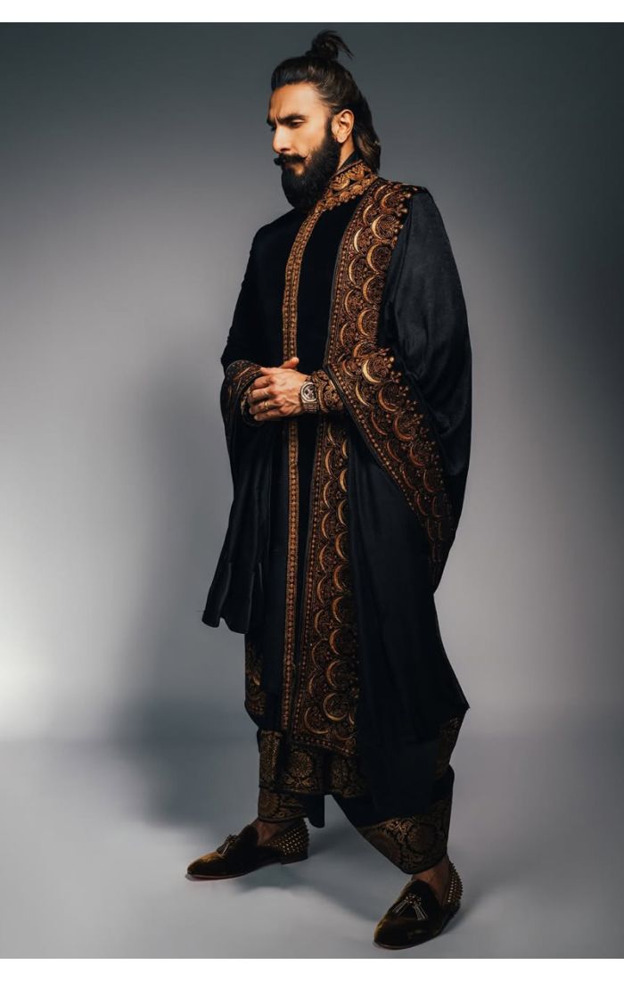 Regal Black Velvet Sherwani with Gold Embroidery – Premium Wedding & Festive Wear for Men