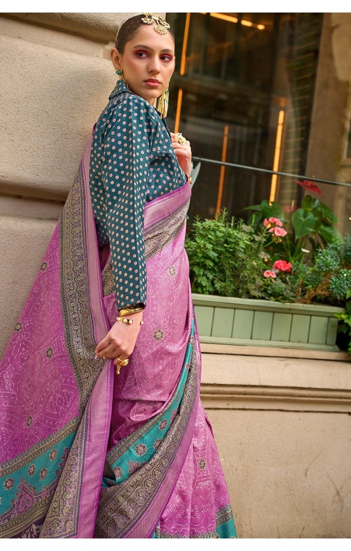 Royal Pink Silk Saree with Zari Weaving & Embroidered Blouse for Wedding & Festive Wear