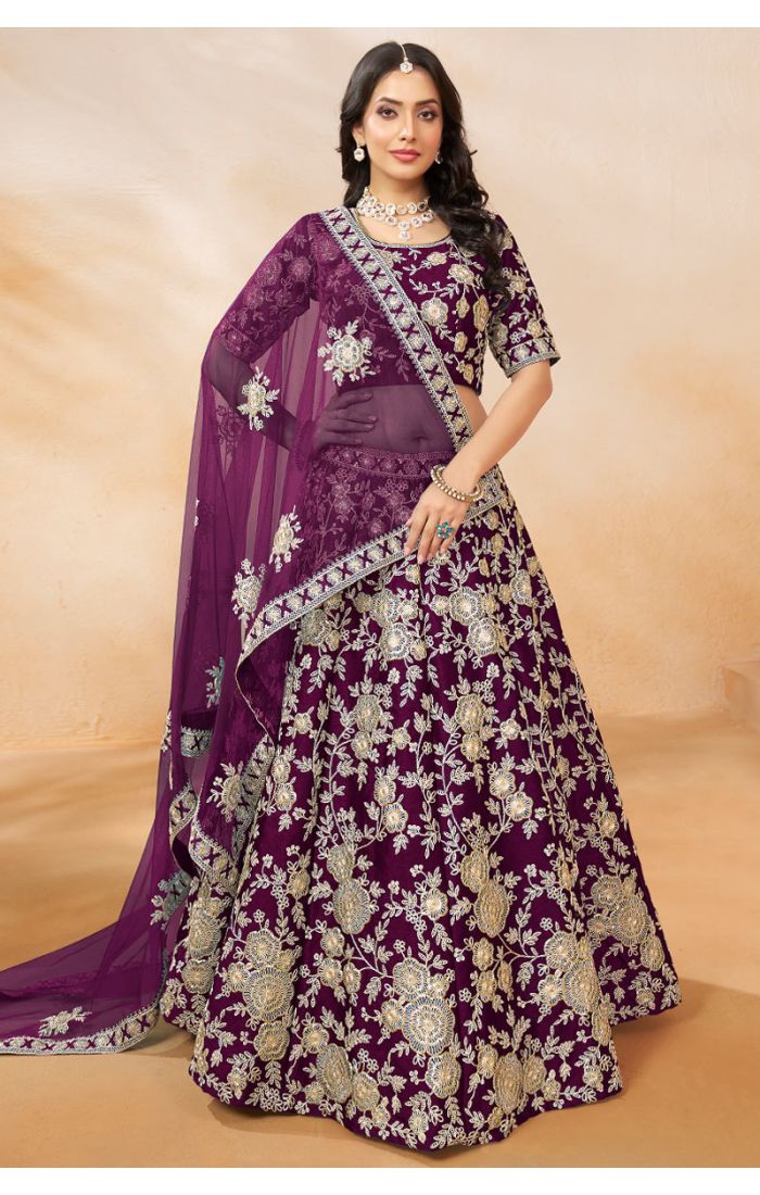 Royal Purple Embroidered Lehenga Choli for Weddings and Festive Occasions