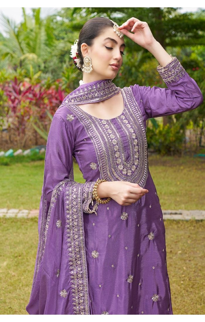 Royal Purple Salwar Kameez Set with Embroidery - Festive & Wedding Wear