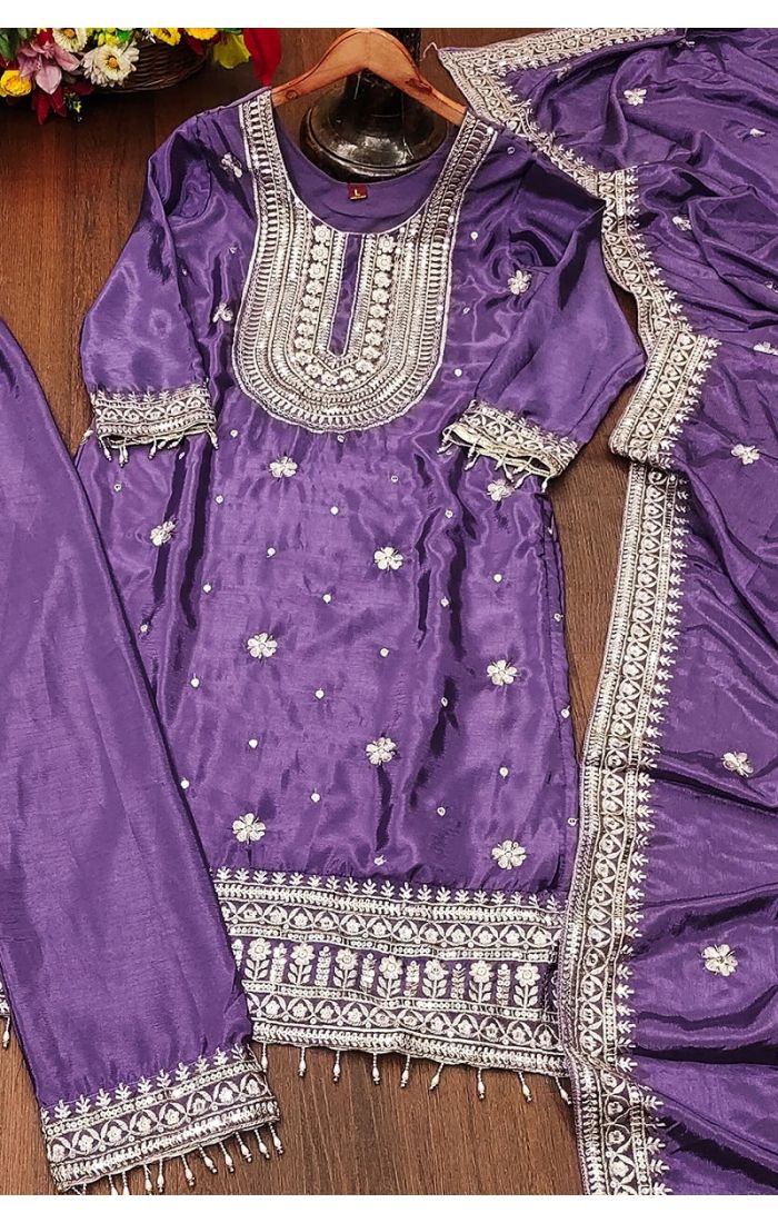 Royal Purple Salwar Kameez Set with Embroidery - Festive & Wedding Wear