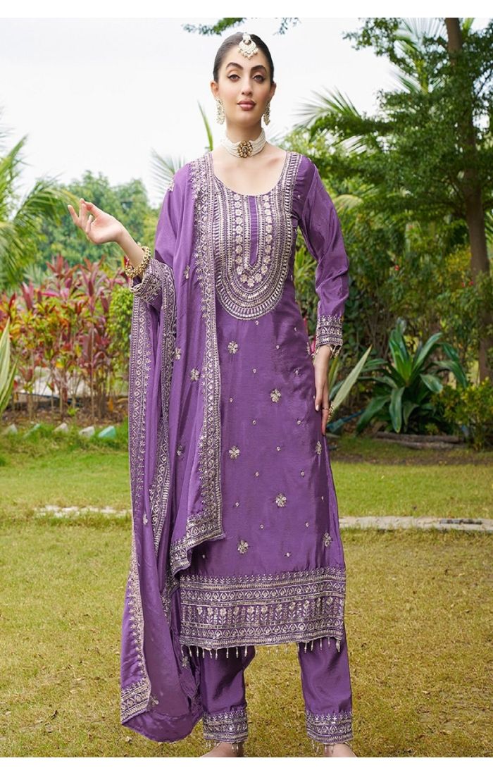 Royal Purple Salwar Kameez Set with Embroidery - Festive & Wedding Wear