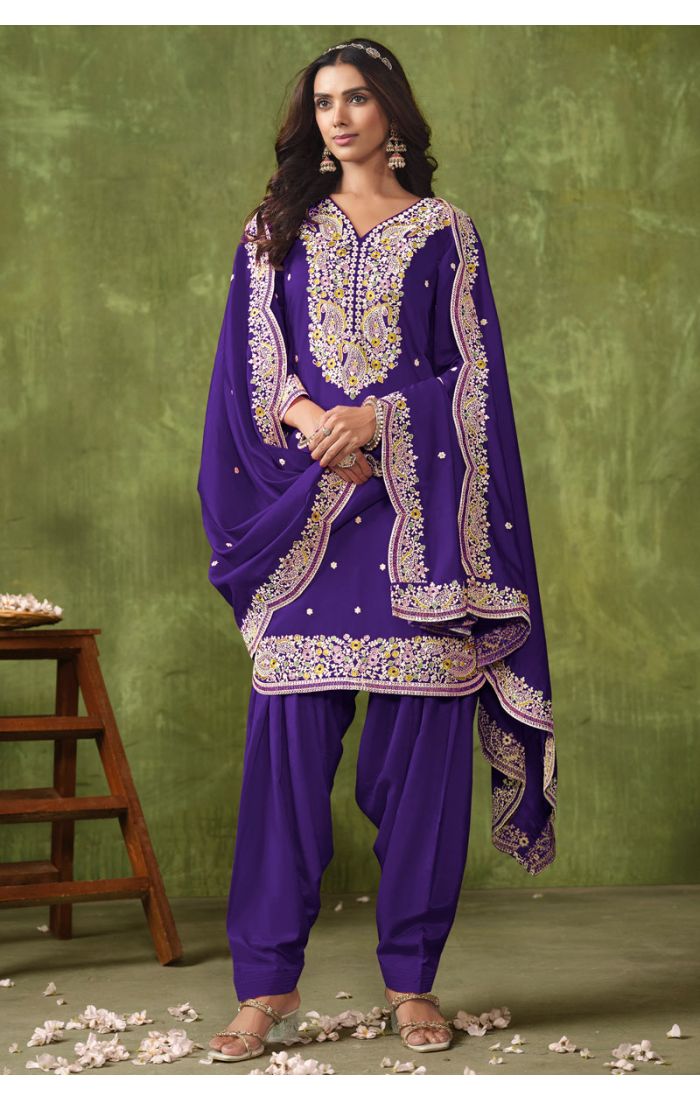 Royal purple premium Punjabi salwar suit with embroidery
