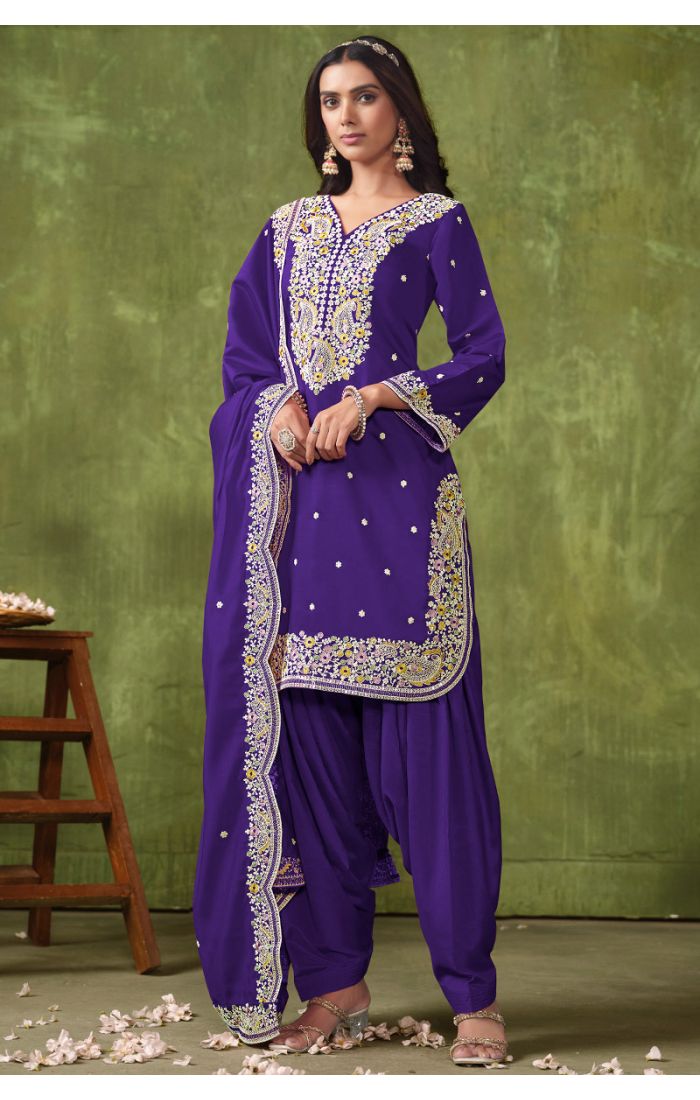 Royal purple premium Punjabi salwar suit with embroidery
