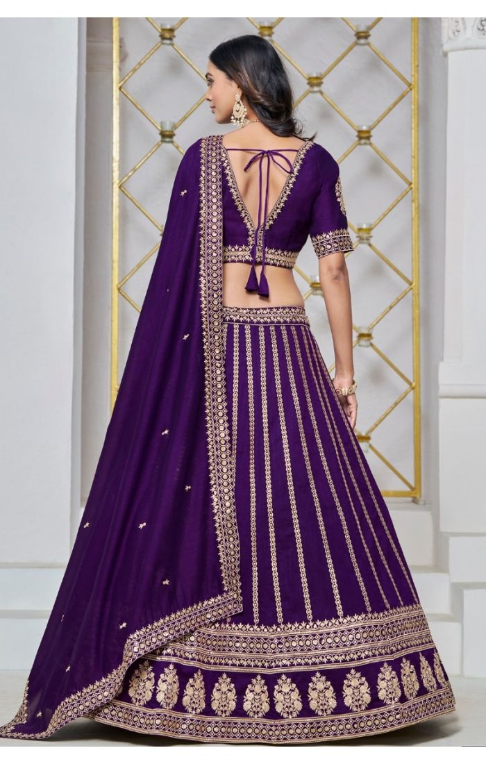 Royal Purple Zari Embroidered Lehenga Choli with Sequins - Perfect for Weddings and Festive Occasions