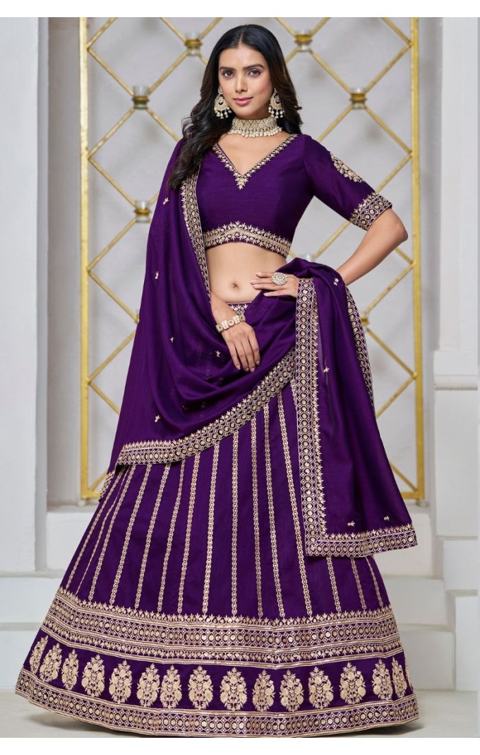 Royal Purple Zari Embroidered Lehenga Choli with Sequins - Perfect for Weddings and Festive Occasions