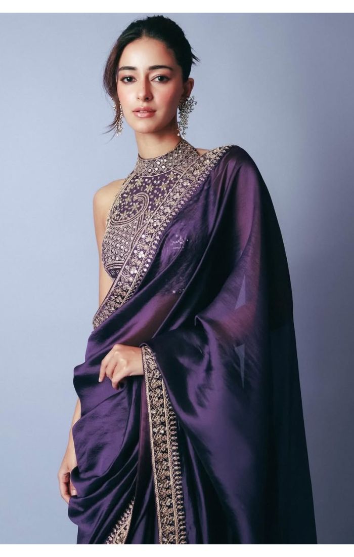 Buy Satin Silk Purple Saree with Sequin & Embroidery Work online - Appelle Fashion | SREA2289