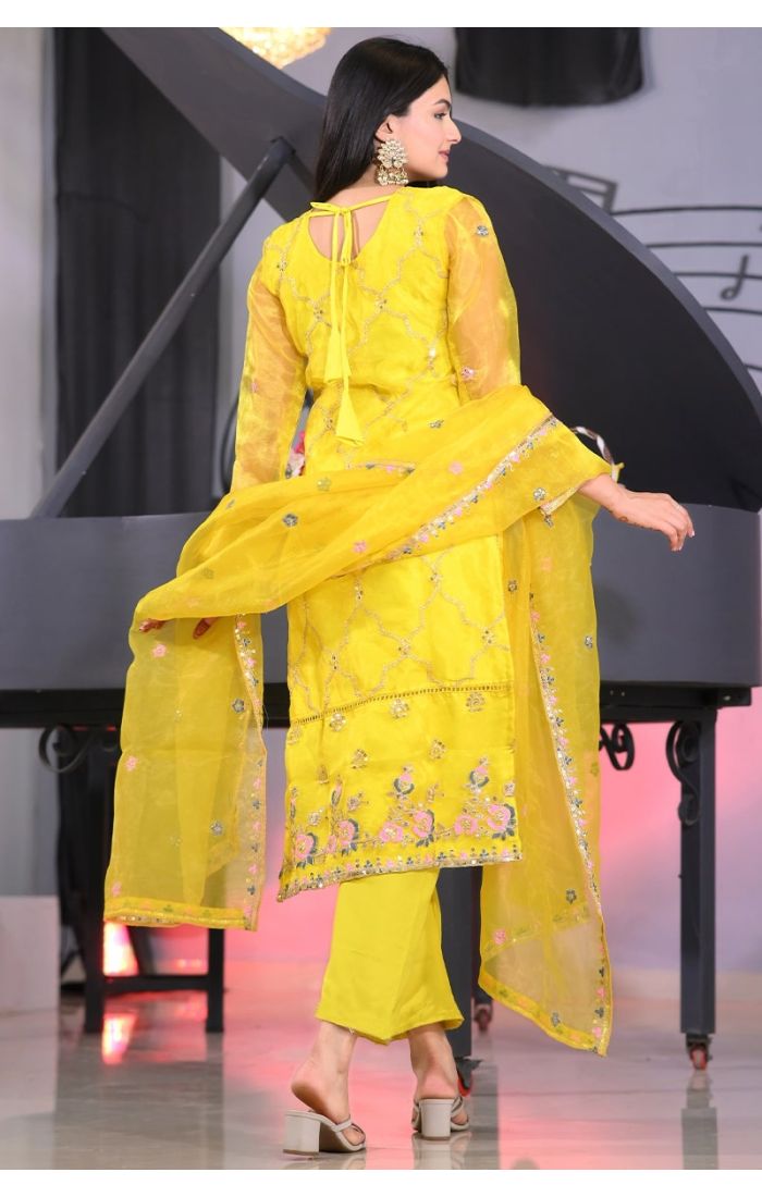 Sunshine Yellow Handcrafted Chikankari Salwar Kameez with Embroidered Dupatta - Wedding & Festive Wear