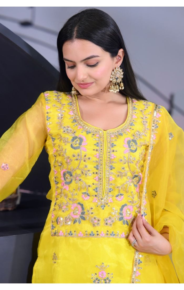 Sunshine Yellow Handcrafted Chikankari Salwar Kameez with Embroidered Dupatta - Wedding & Festive Wear