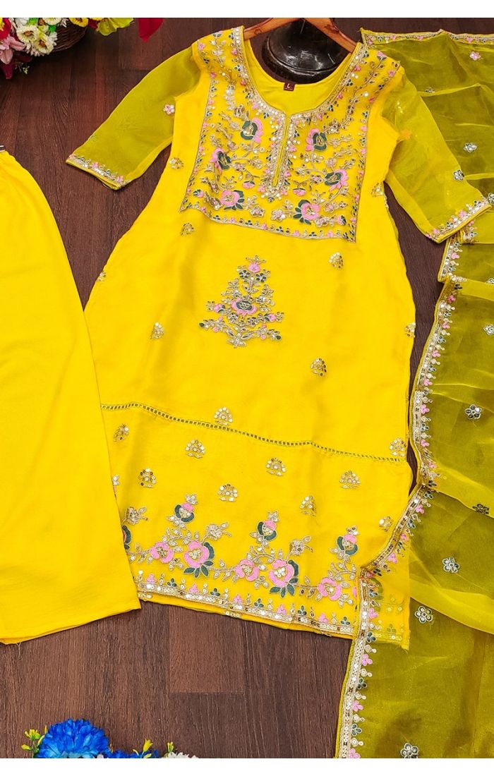 Sunshine Yellow Handcrafted Chikankari Salwar Kameez with Embroidered Dupatta - Wedding & Festive Wear