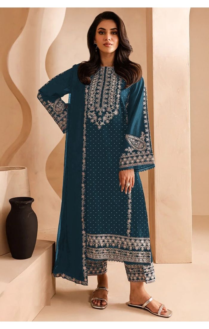  Elegant Teal Georgette Embroidered Salwar Suit – Festive & Wedding Wear