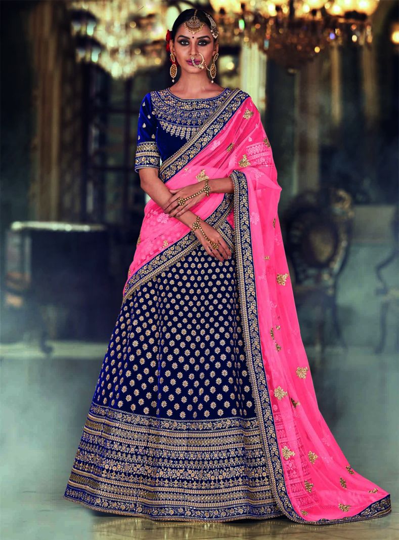 Pink Blue Embroidery Work Net Chiffon Designer Party Wear Fancy Lehenga  Choli. Buy online shopping lehenga choli at - India.