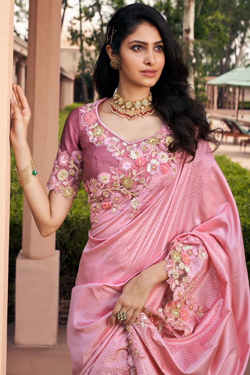 Babypink Banarasi Khaddi Georgette Saree,Wedding Saree, Bridal Saree, Silk  Sarees Online