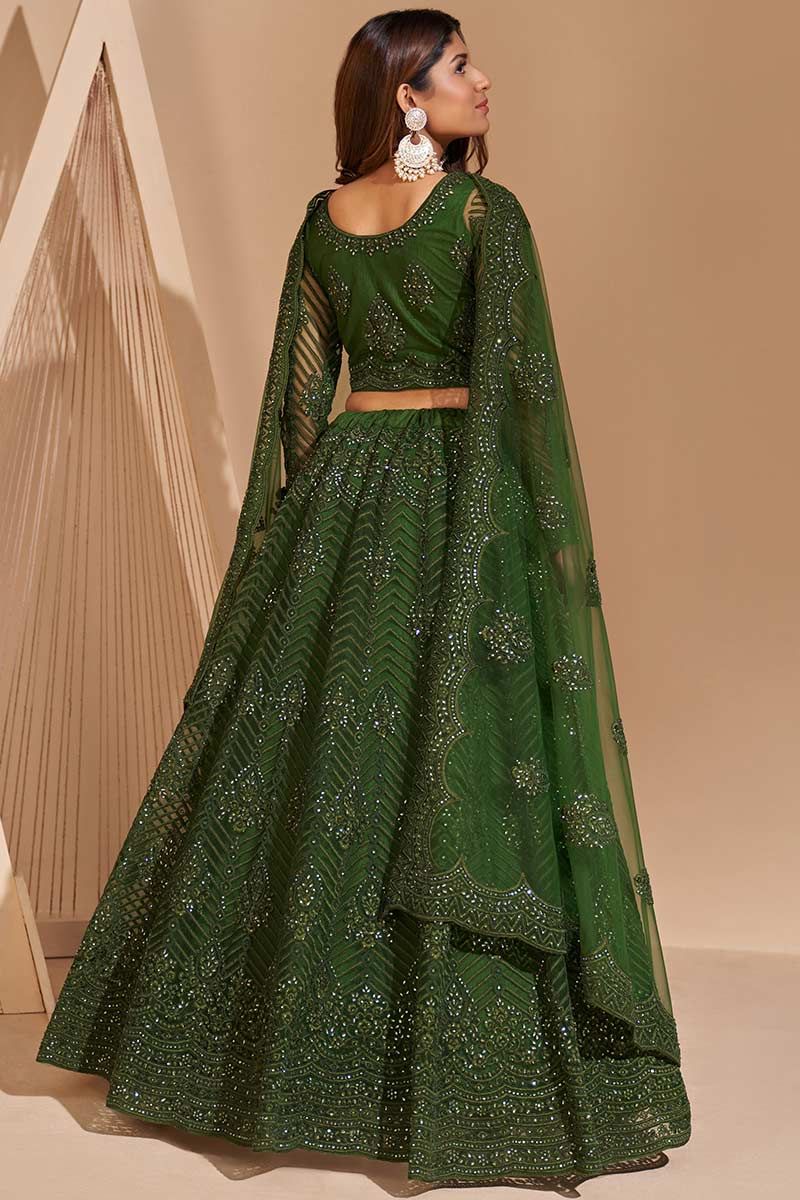 Mehendi Green Net Embroidered Silk Lehenga – Maharani