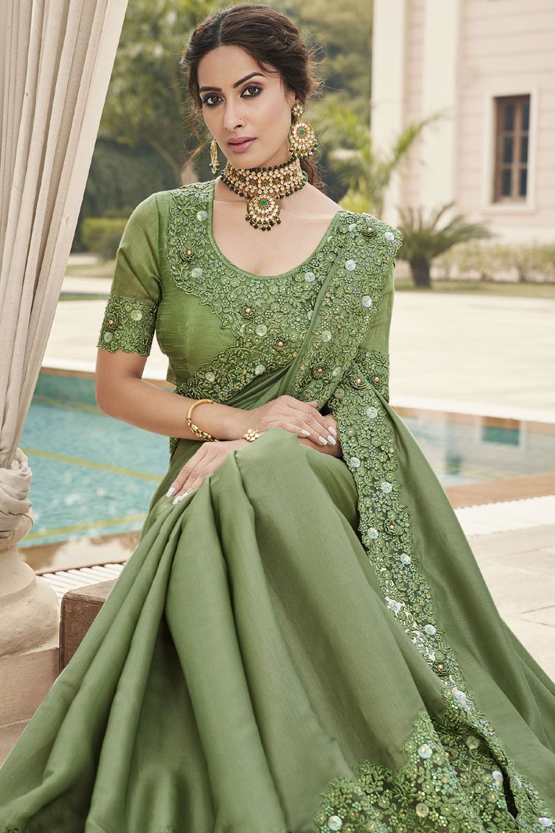 green embroidered modal silk saree for mehndi function srev2481 1