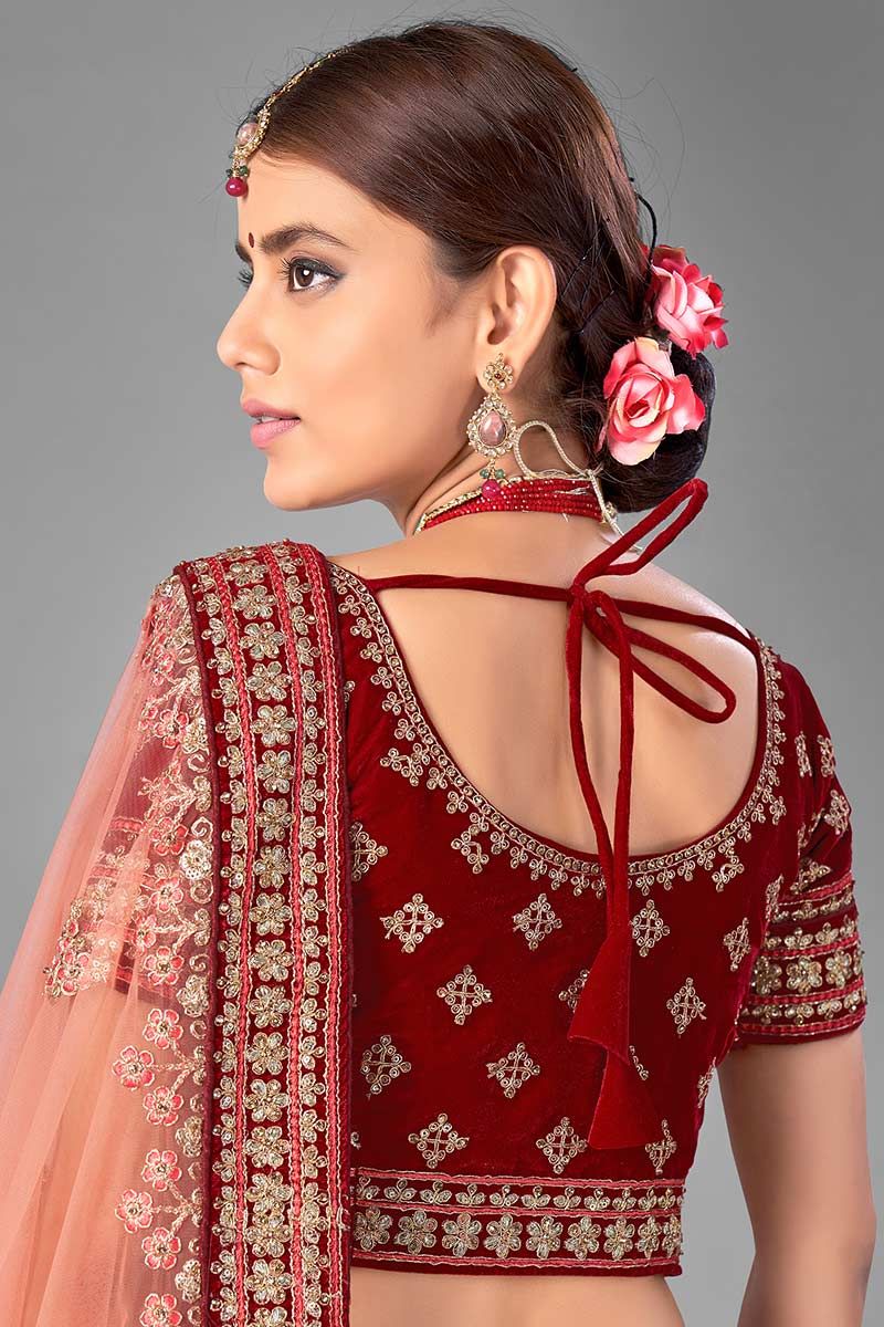 Buy Maroon Velvet Blouse Custom Stitched Designer Top Choli for Lehenga and  Saree Online in India - Etsy