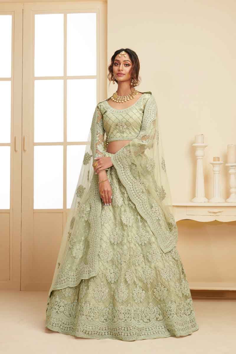 Green net lehenga choli top