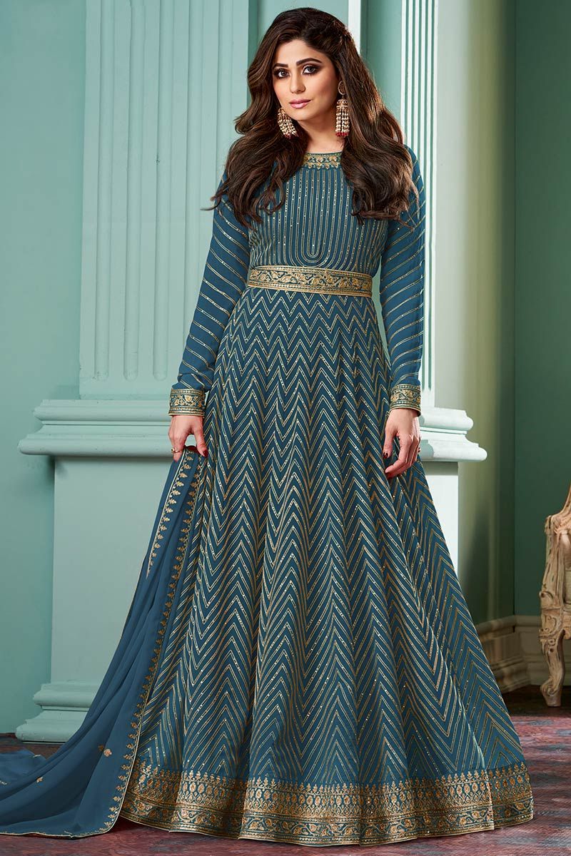 Buy Beautiful Designer Anarkali Gown Suits Wedding Reception Party Wear  Ready Made Embroidery Worked Full Flared Organza Printed Dupatta Dresses  Online in India - Etsy