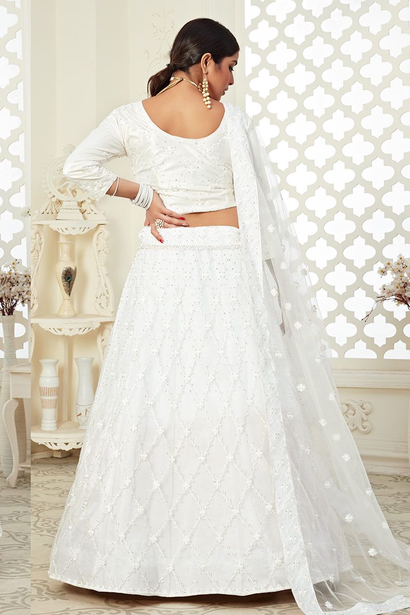 Buy Beautiful White Organza Partywear Lehenga Choli | Inddus.in.
