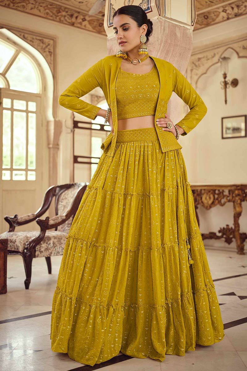 2023 Yellow Gown Dress For Haldi Designs For Bride Sister